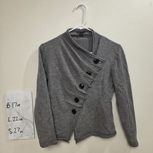 Lafayette 148 NY Asymmetrical Gathered Button Front Merino Wool sweater size Sm